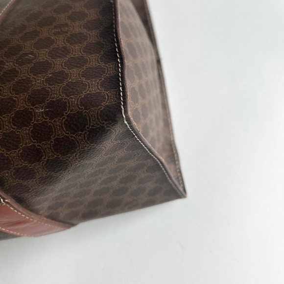 Celine Macadam Brown Tan Genuine Leather Hand Bag Shoulder Bag Business Bag - Picture 10 of 16